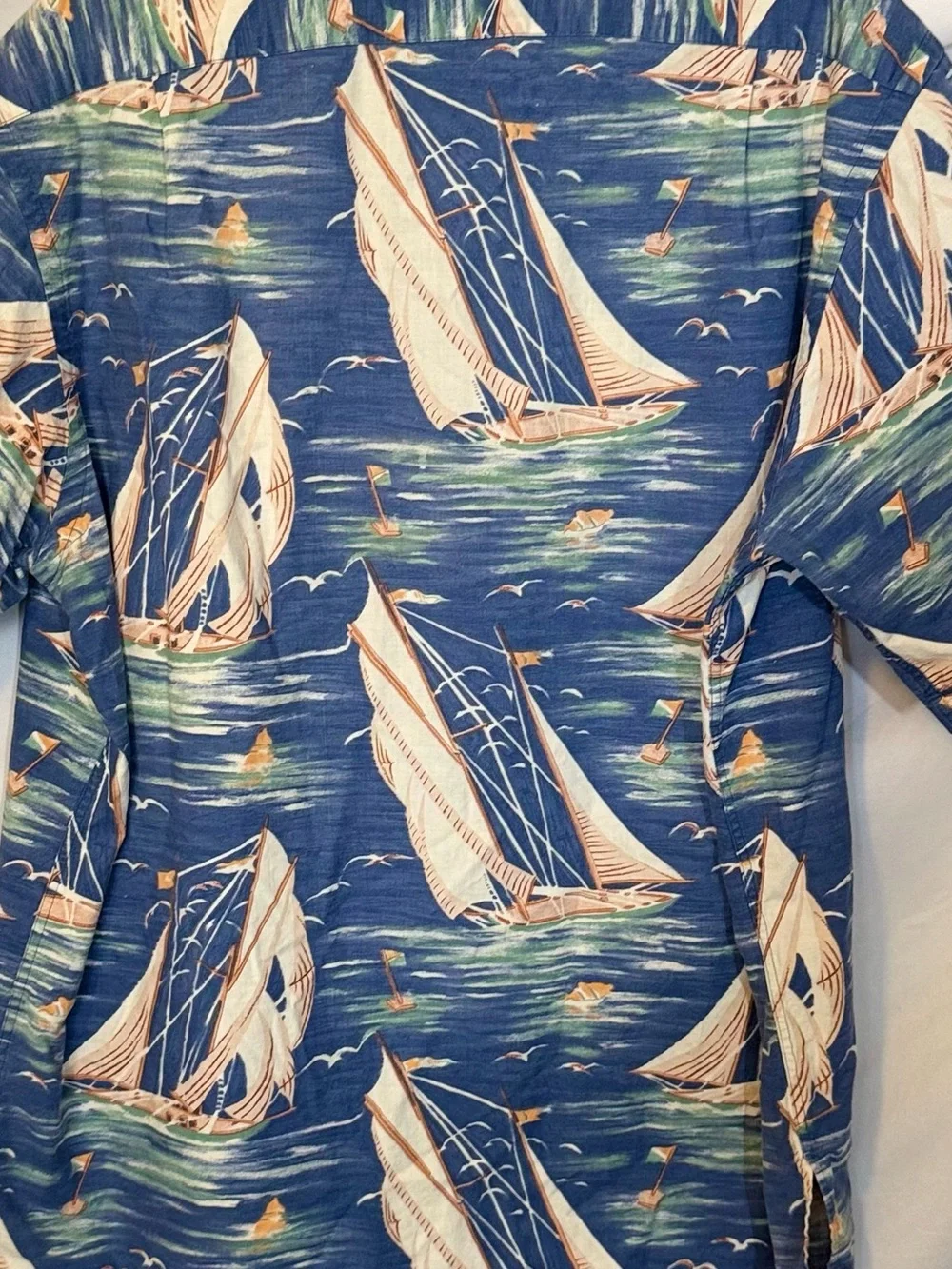 Polo Ralph Lauren Vintage Camp Shirt Men’s Lg Blue Nautical Short Sleeve (HH26)